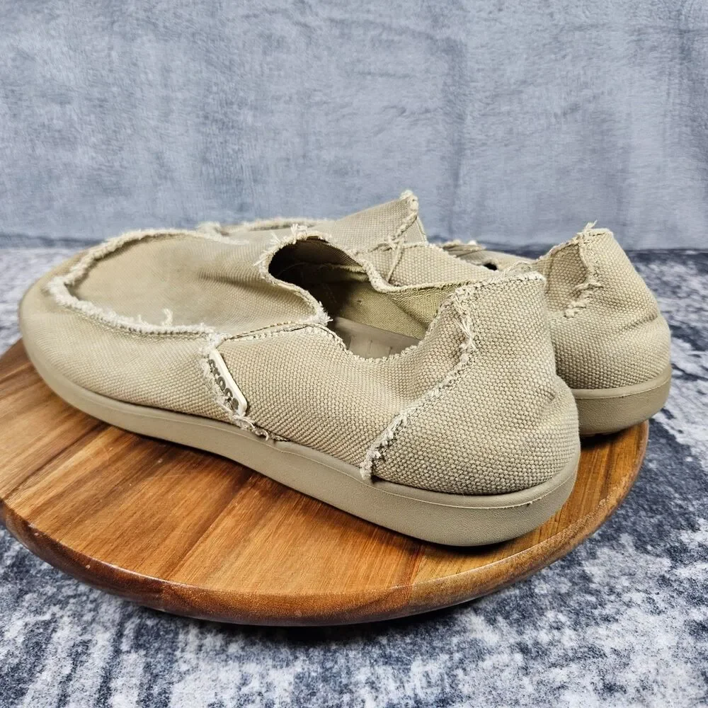 Crocs Santa Cruz Shoes Mens 12 Khaki Beige Canvas Slip On Loafers Comfort Preppy